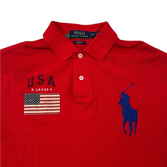 Polo Ralph Lauren Other - Polo Ralph Lauren Y2k Big Pony American Flag Red Men’s Polo Shirt M Custom Fit